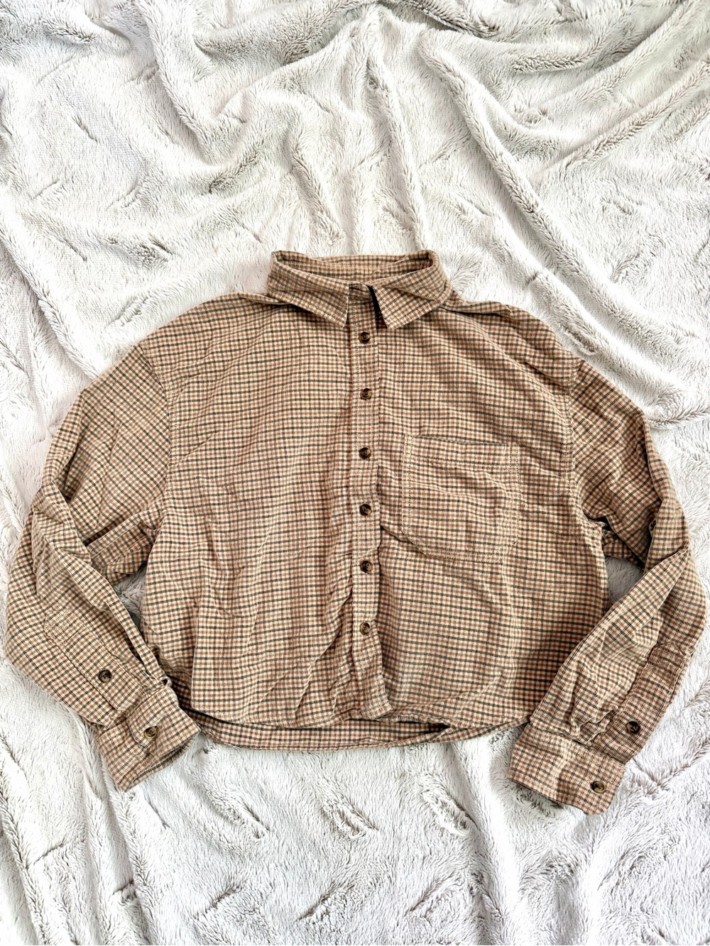 American Eagle Cropped Plaid Flannel Button Up Shirt XS